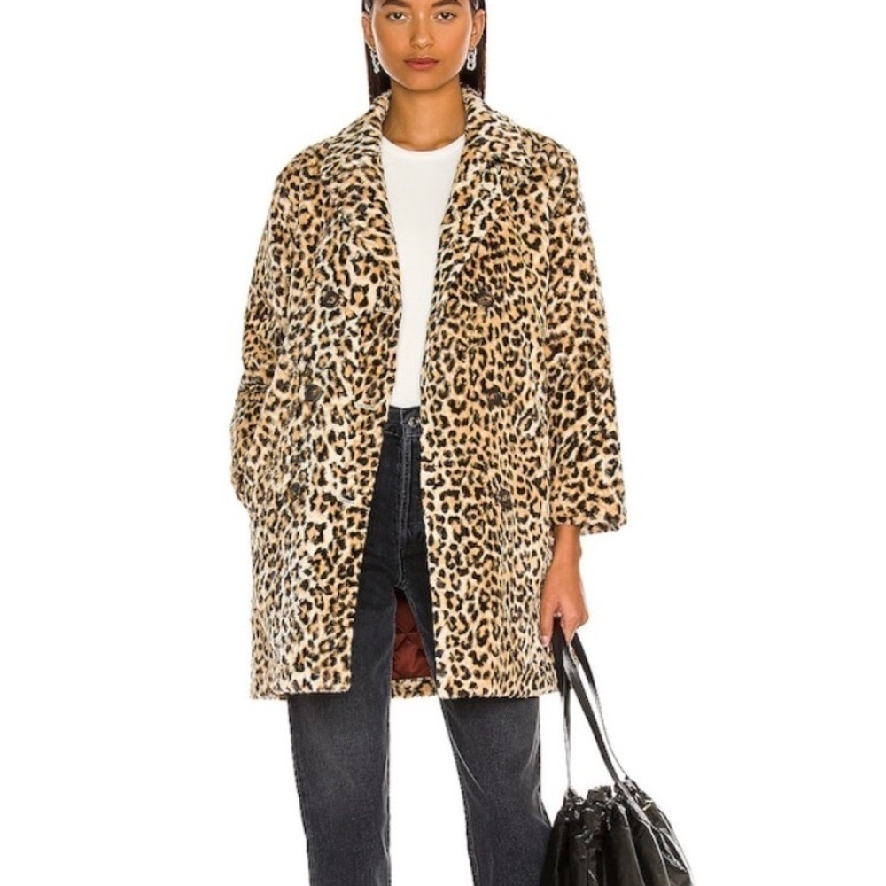 Milly Leopard Print Faux Fur Coat - Tan, Black, Cream